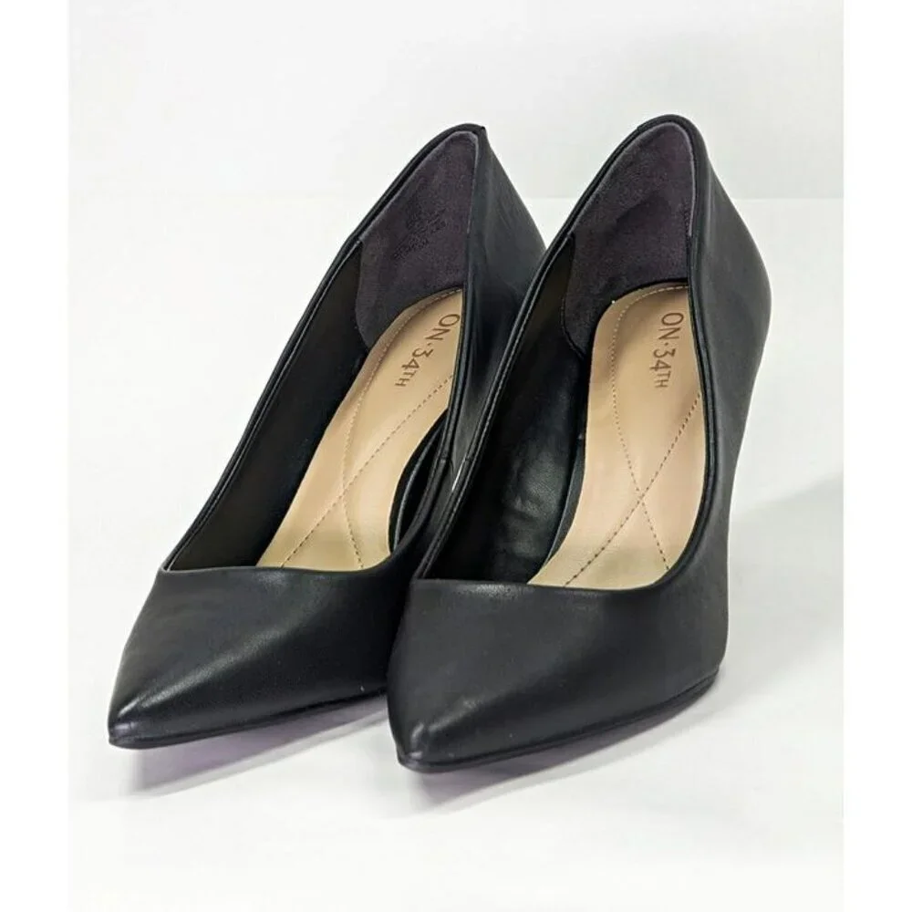 On 34th Women's Jeules Black Leather Pointed-Toe Pumps Size 11 (MSRP $80)
